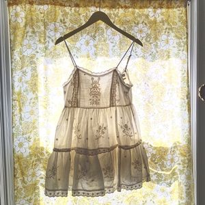 UO White Embroidered Scalloped Babydoll Mini Dress